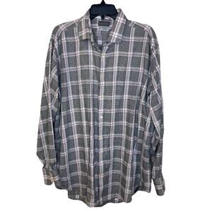 Thomas Dean Button Down Plaid Cotton Casual Shirt, XXL